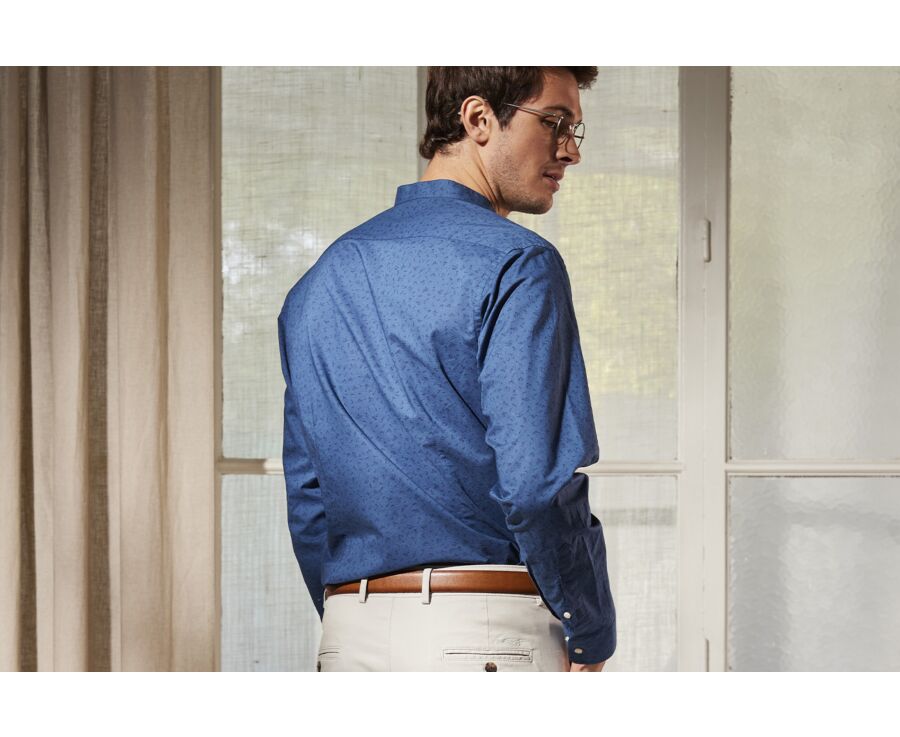 Chemise coton lin homme bleue imprimé fleuri - SIGISBERT