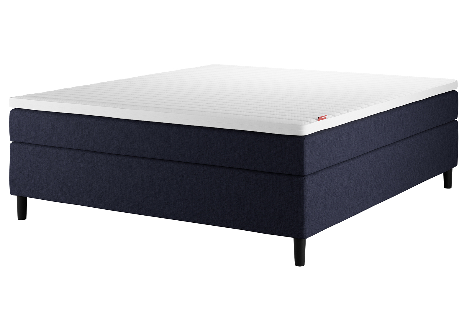 Sensitive 200 kontinentalseng Tekstil Navy 61 i 180x200 cm. Medium/Fast komfort med premium hyperflex overmadrass og runde sorte ben 13cm. Sengegavl selges separat.
