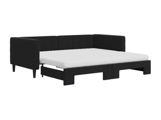 Lit de jour avec gigogne et matelas noir 90x190 cm velours
