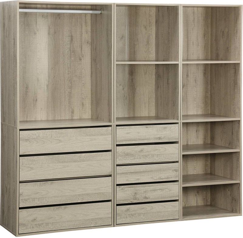 Sweeek - Modulaire Kledingkast Kit 3 Elementen Modulo - Natuurlijk - 200 x 45 x 180 cm