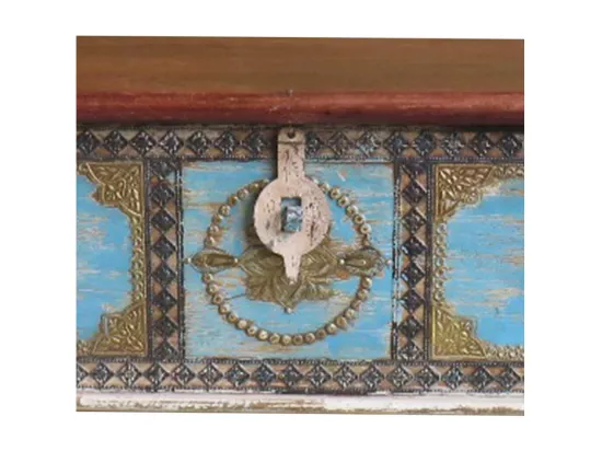 Coffre en bois bleu 146x40x45h cm