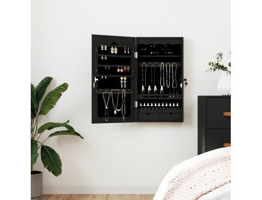 VIDAXL - Armoire à bijoux avec miroir murale noir 37,5x10x67 cm