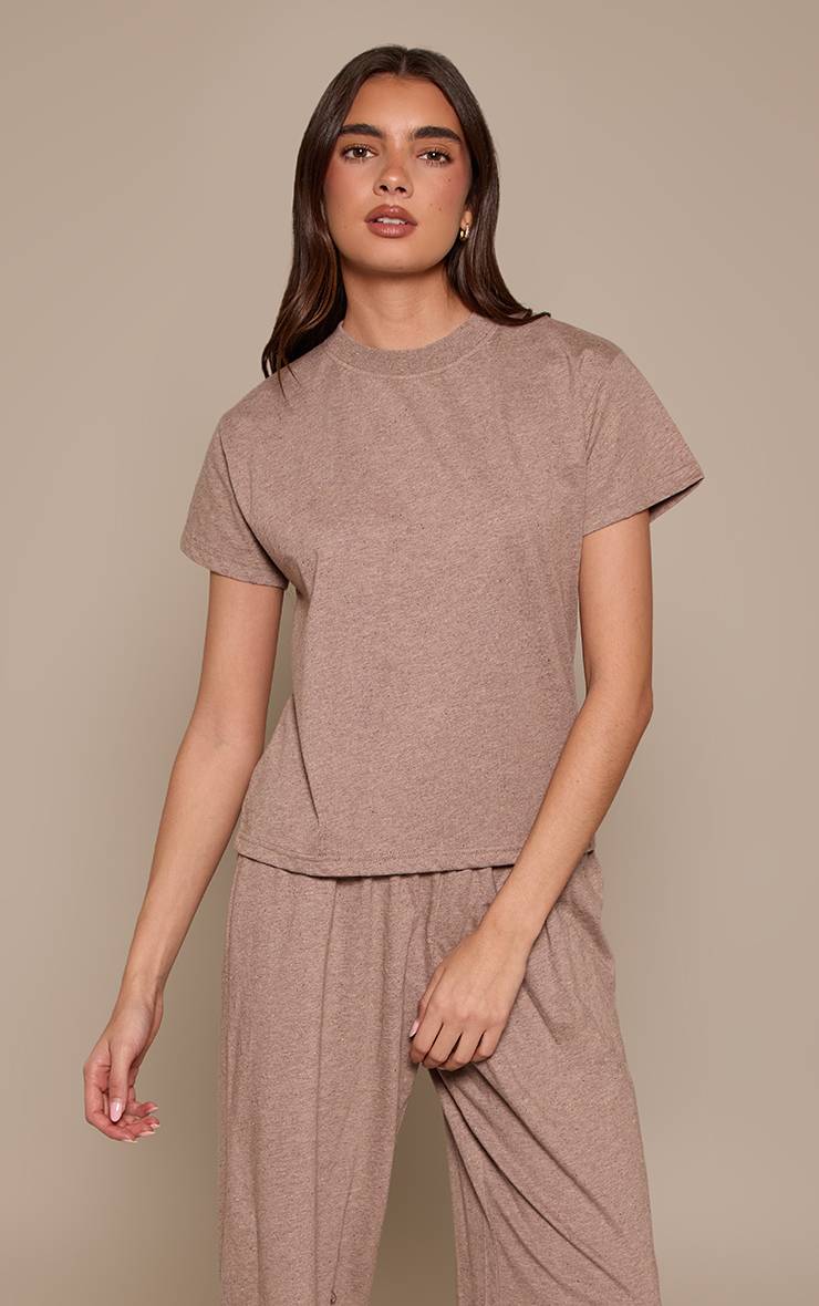 Taupe Ensemble Coordonné T-shirt Moucheté