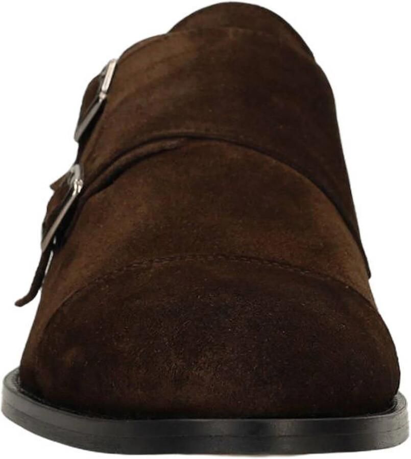 Manfield Heren Donkerbruine suède gespschoenen