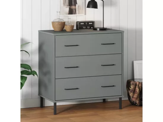 Buffet avec 3 tiroirs Gris 77x40x79,5 cm Bois massif OSLO
