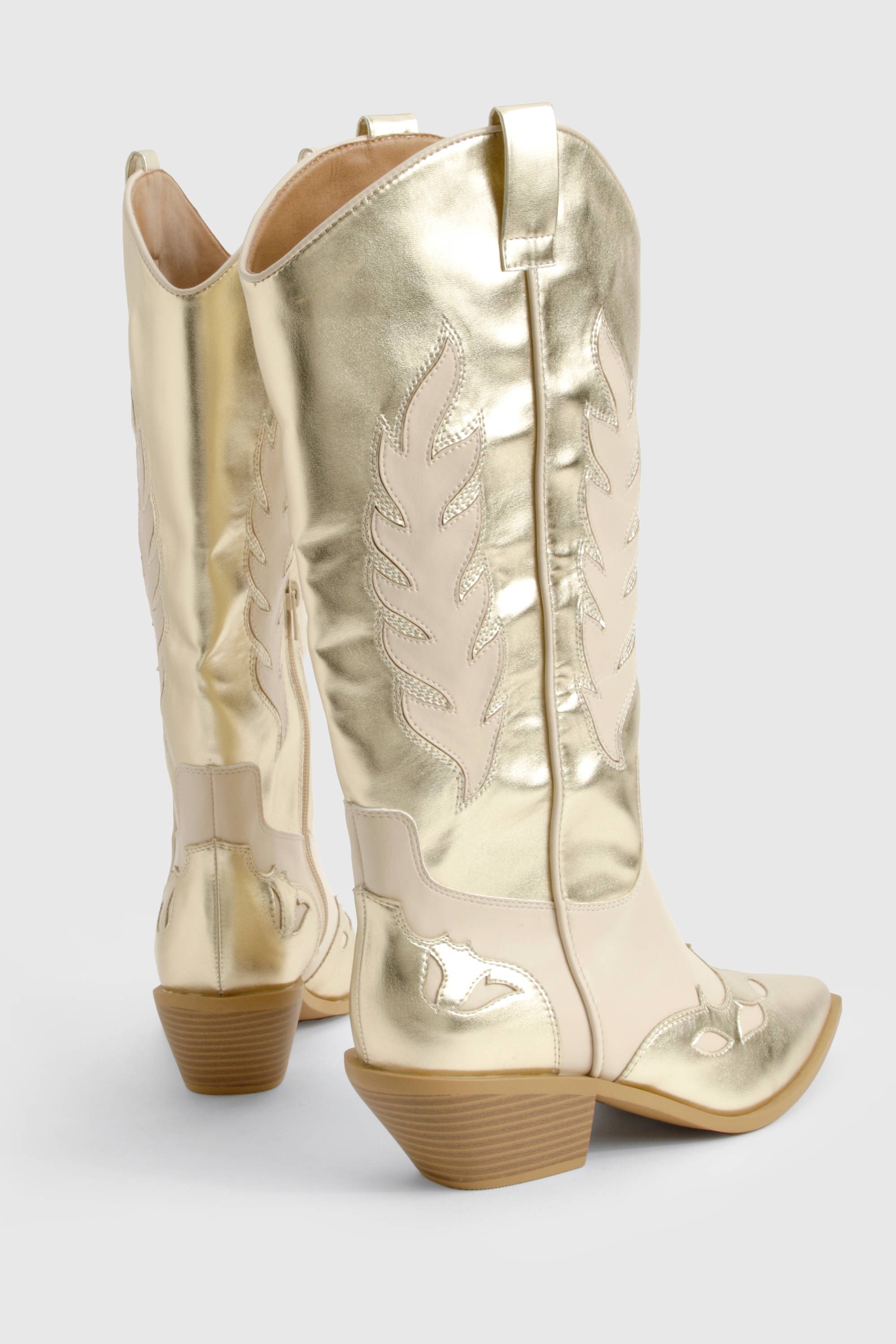 boohoo Bottes western montantes dorées à coupe large