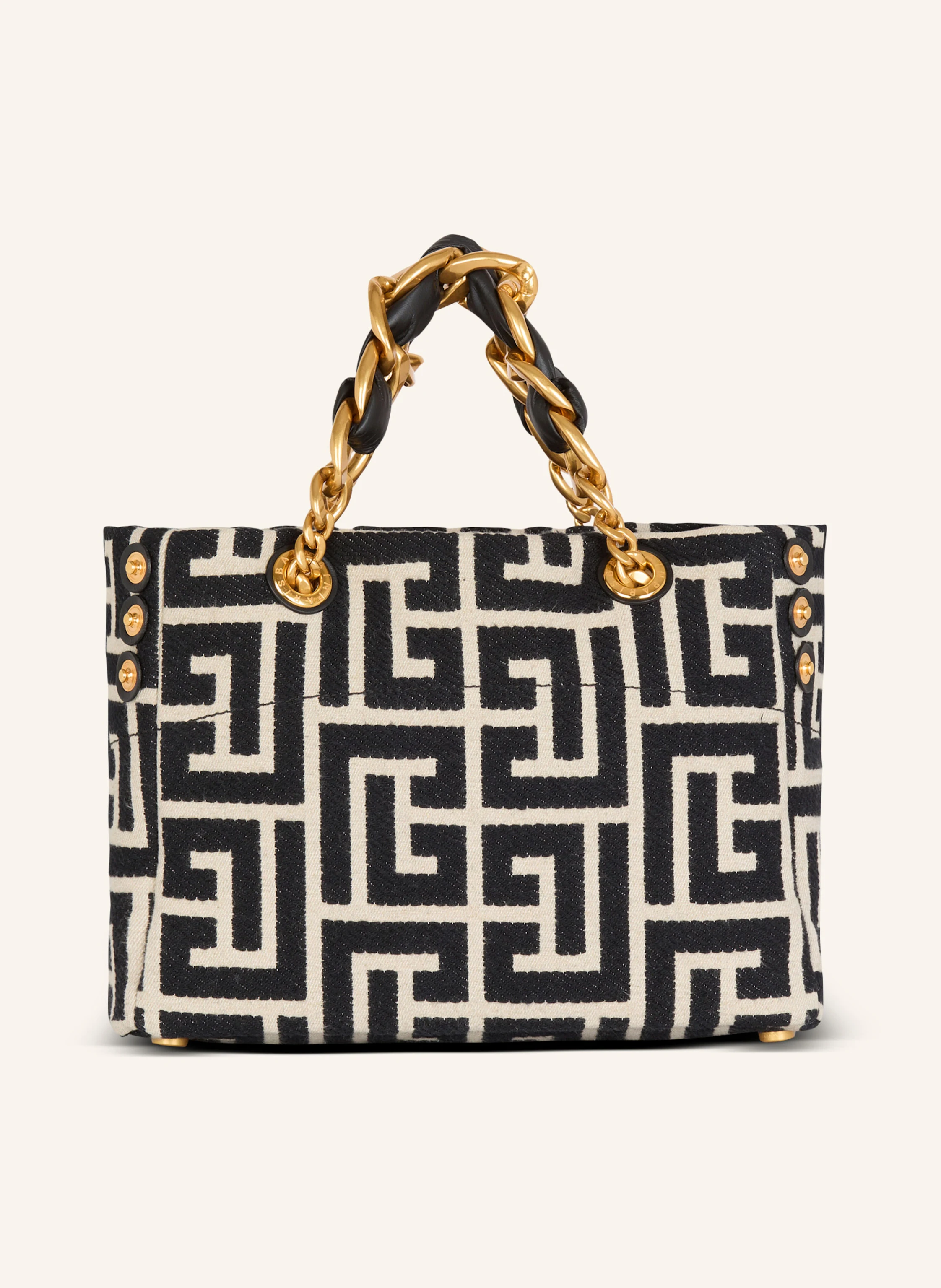 BALMAIN Kleiner Shopper 1945 Soft aus Jacquard-Canvas mit Monogramm PB Labyrinthe