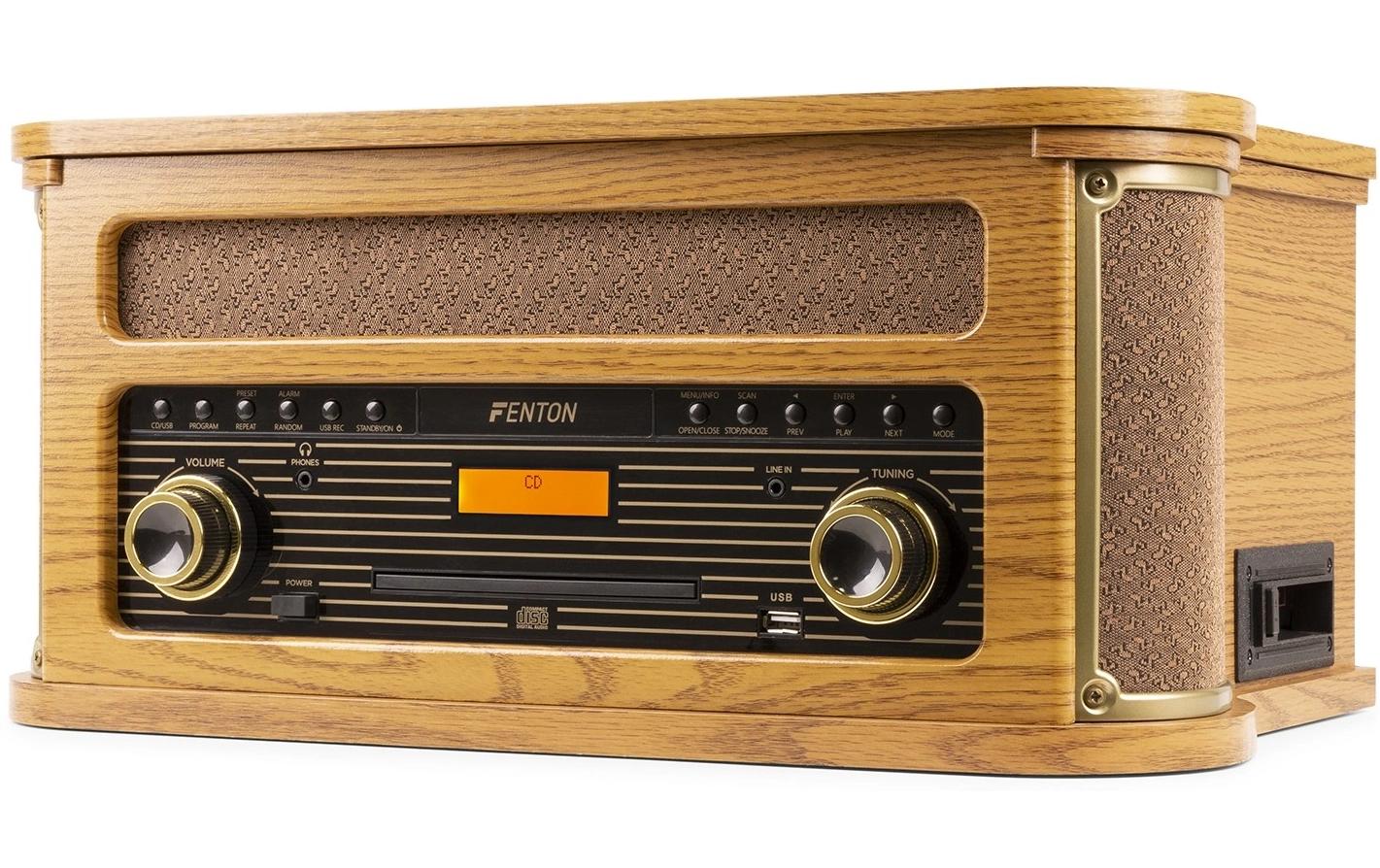 Plattenspieler Memphis Vintage Hellbraun<br>Retro Plattenspieler mit Radio, Bluetooth, Media-Player und Umwandlungsmöglichkeit für Schallplatten und Kassetten
