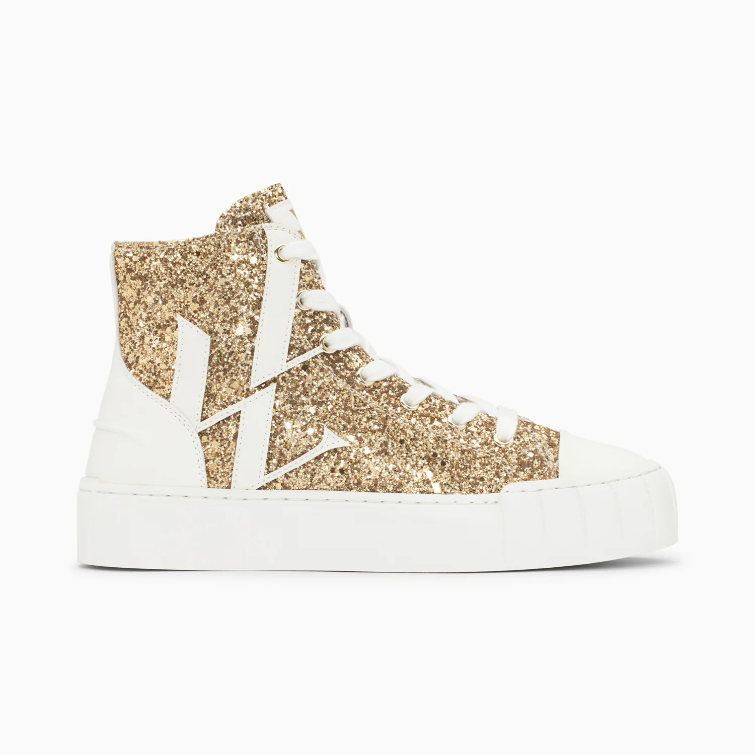 Sneakers-Baskets monogramme Alix montantes à paillettes or