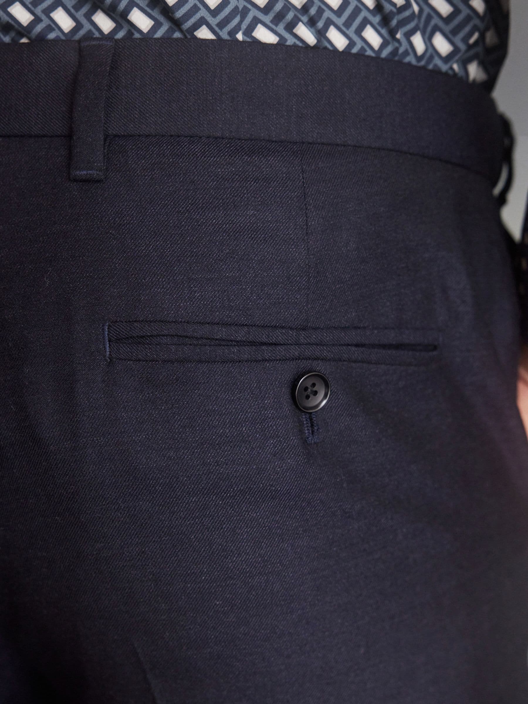 Donkerblauw - Normale Pasvorm - Signature - 100% Wollen broek met Motion Flex-tailleband
