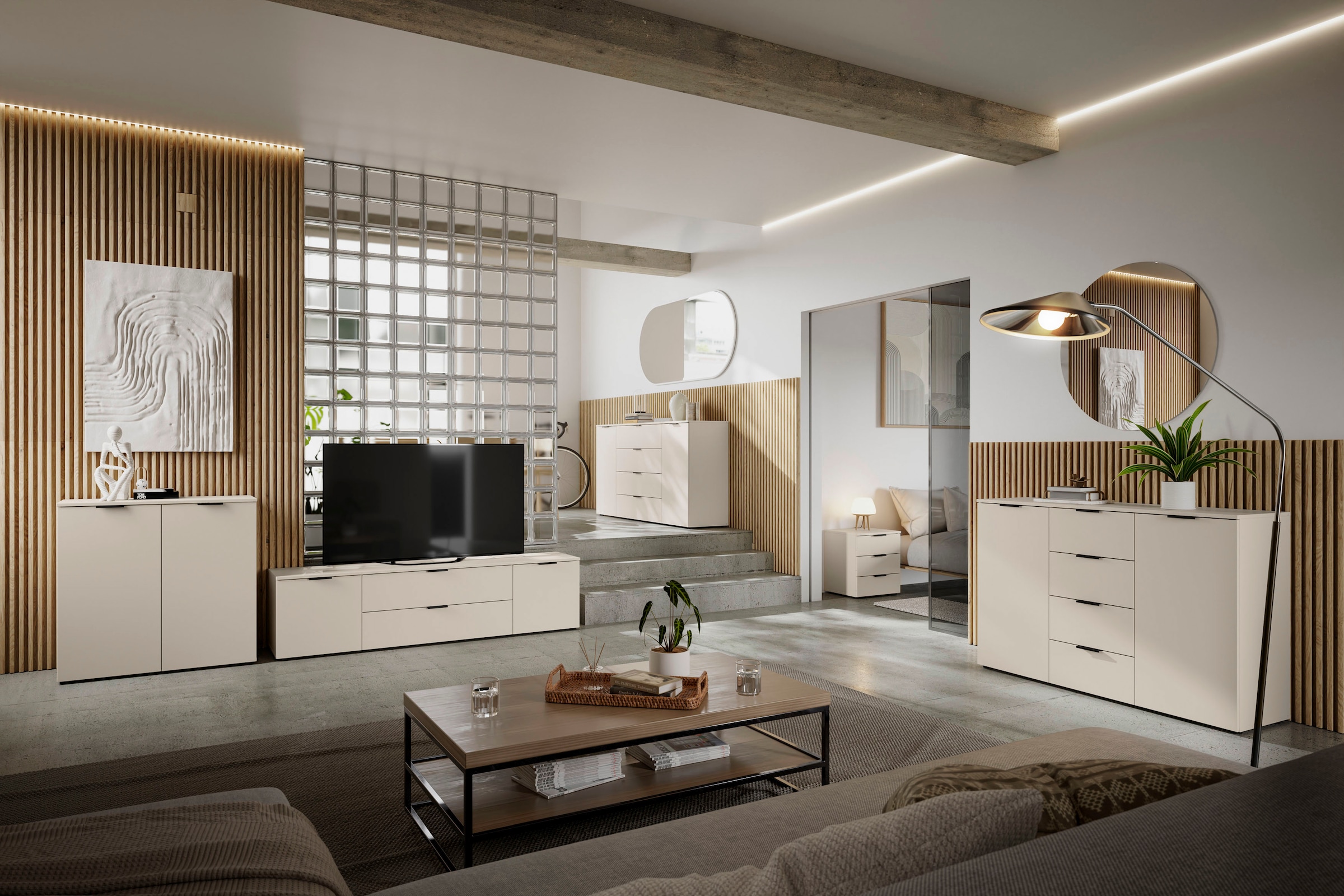 HBZ Lowboard »Linz TV-Unterschrank, BxHxT 180x47x40cm« 1 Stk. tlg. Breite 180cm,Lip-Griff, Melaminbeschichtung