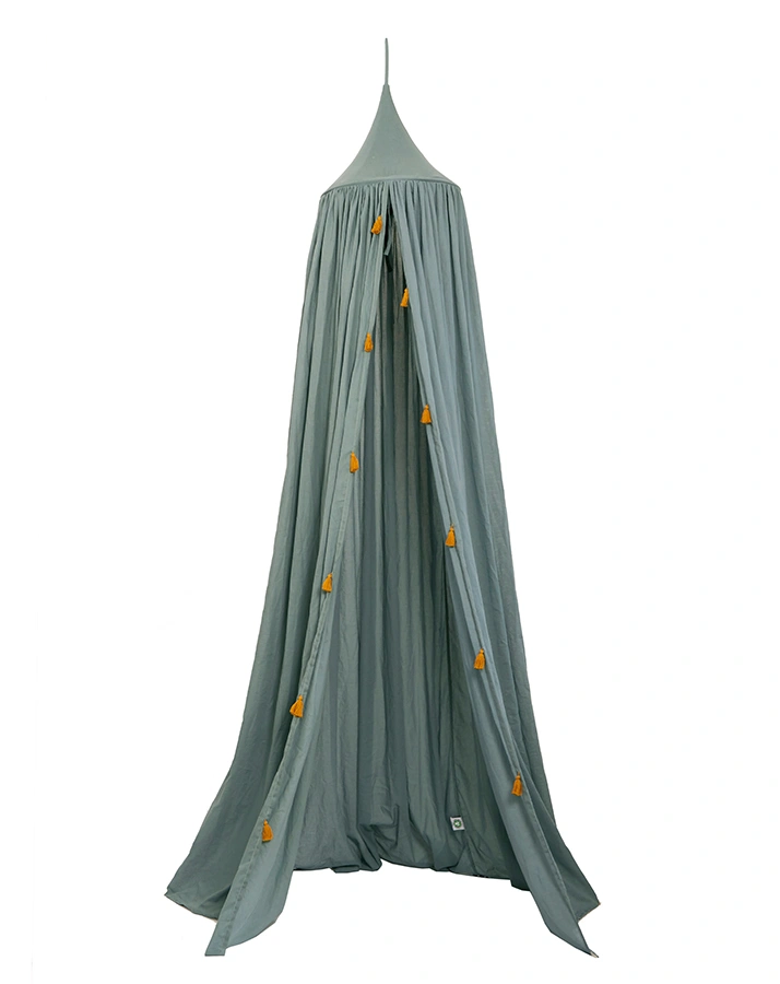 Bett-Himmel CANOPY mit Quasten in blaugrau
