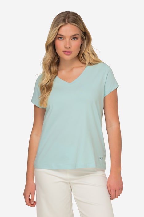T-Shirt, kleiner Knoten Print, V-Ausschnitt, Halbarm, OEKO-TEX MIG
