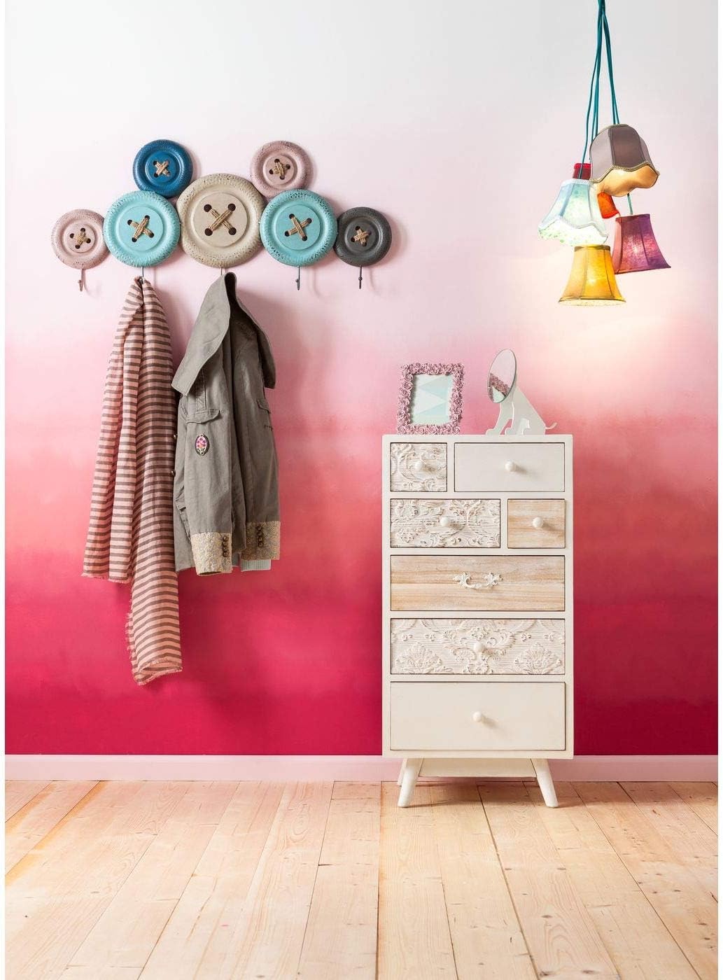 Kare Design Hängelampe Saloon Flowers, Bunt, 5 Lampenschirme, Leuchtmittel nicht Inklusive, E14 Fassung, Esstisch Lampe, Wohnzimmer, Bauernhaus Stil, Kunstseide, 92x45x45cm (H/B/T)