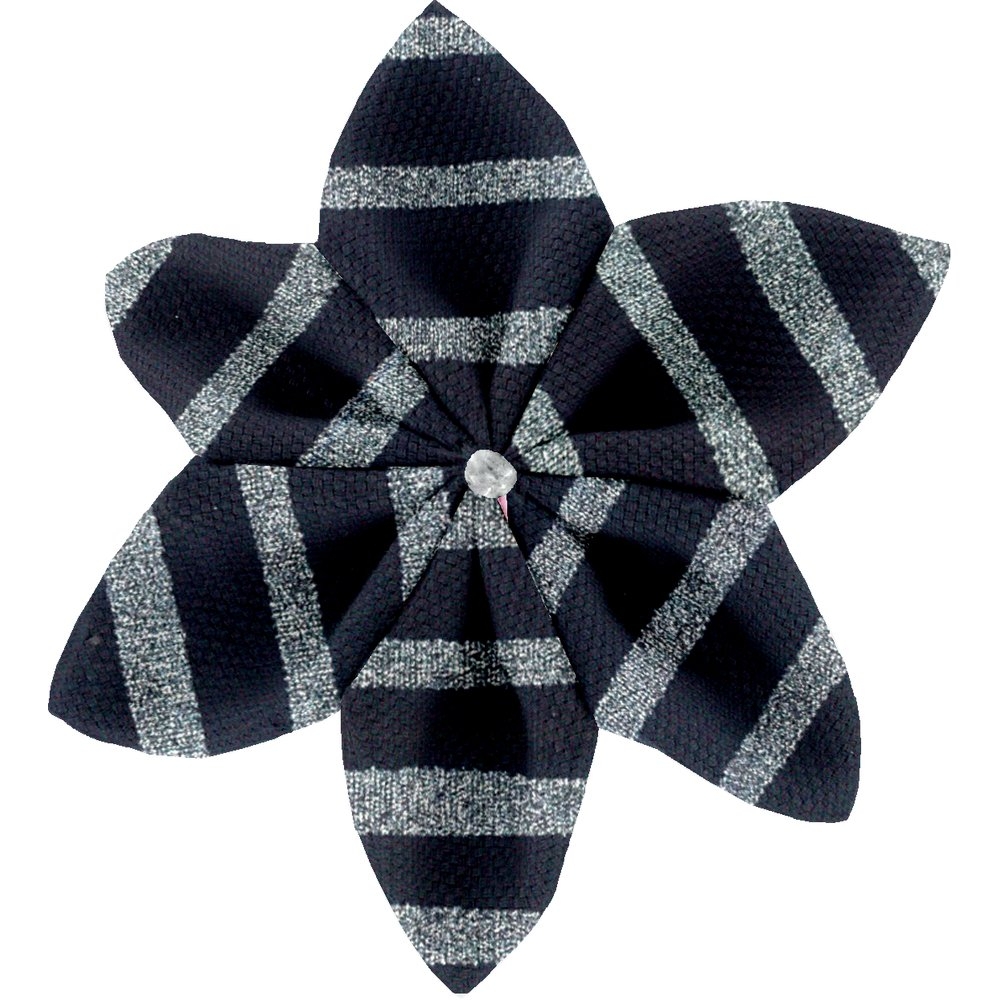 Barrette Fleur Étoile 4 Rayé Rose Argent