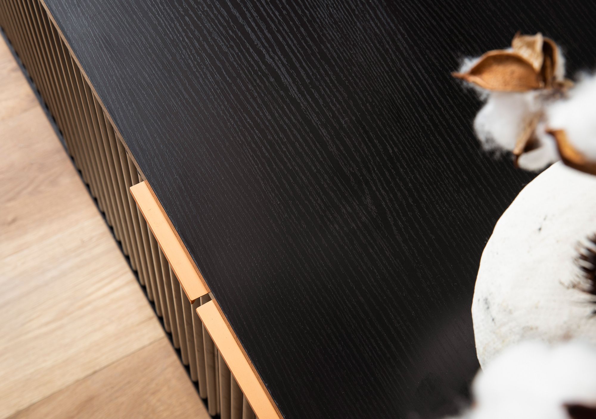 Lowboard FineBuy TV Schrank 150 cm Schwarz Türen Fernsehkommode Eiche Modern