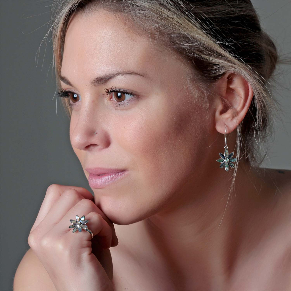 Boucles d'oreilles fantaisie pendantes nacre abalone