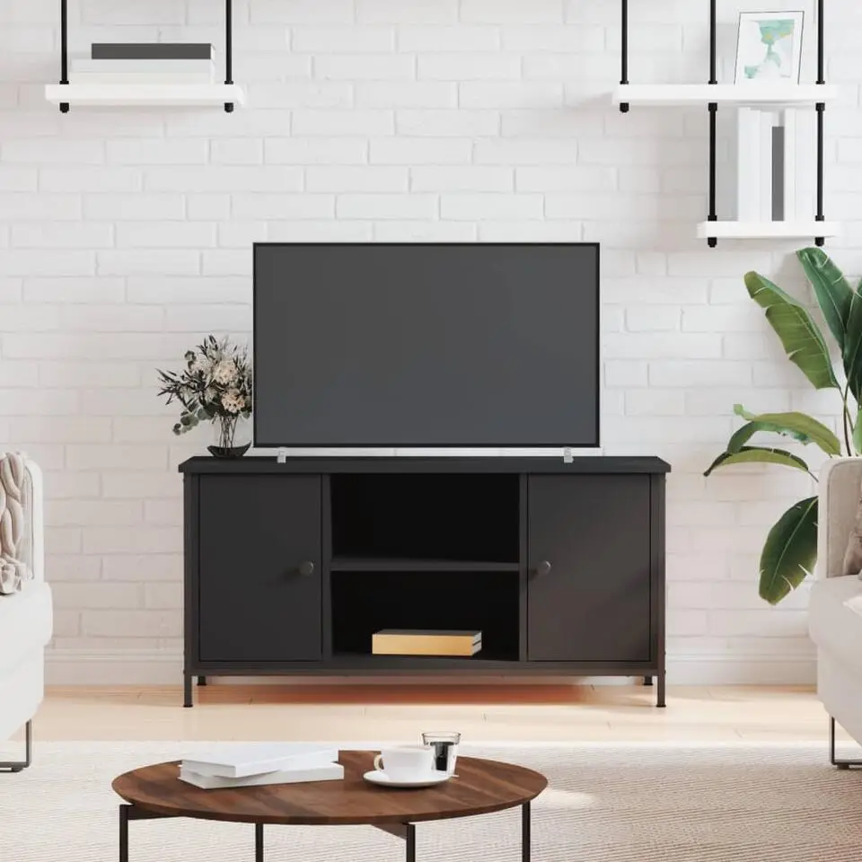 vidaXL - TV-meubel met 2 deuren 2 vakken - Zwart - Hout en ijzer - 100x40x50 cm