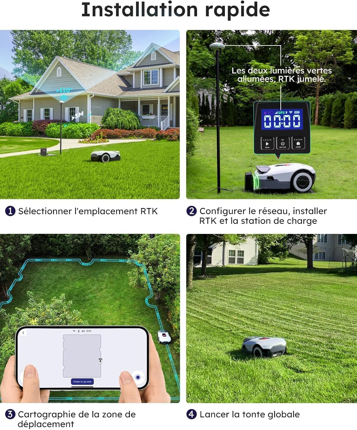 ANTHBOT Genie600 Rasenmähroboter, kabellos, 900 m² RTK+IA-Vision, Auto-Kartographie, 20 Multi-Zonen, Hindernisvermeidung, automatisches Aufladen