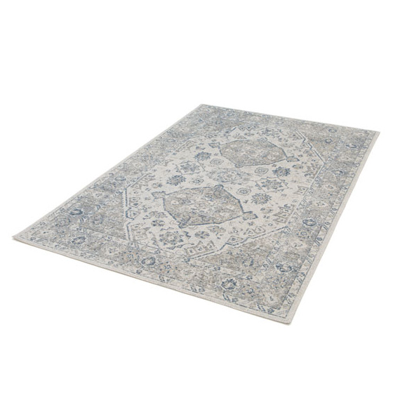 Tapis à motif oriental en tissu chenille recyclé - yanis - gris et bleu - 160 x 230 cm