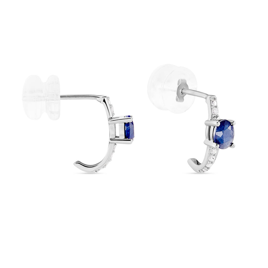 Boucles D'oreilles Puces Barrett Or Blanc Saphir Diamant