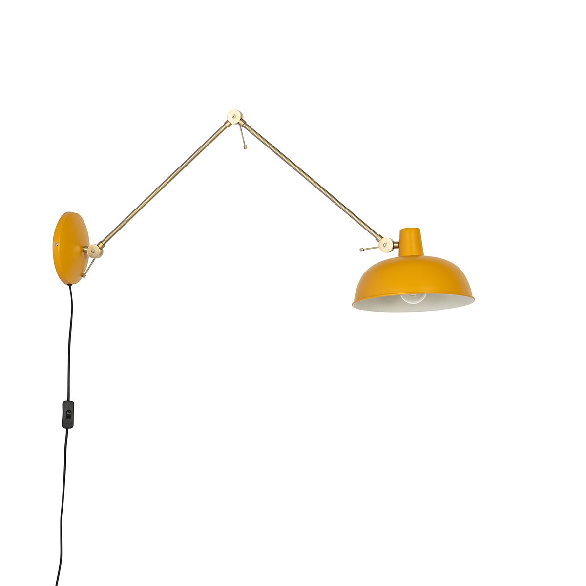 Retro wandlamp staal geel met brons - Milou