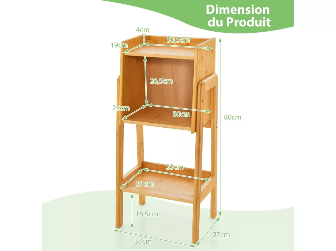 Bibliothèque Étagère Rangement en Bambou, Meuble Case Compartiment Cube, Pieds Bords Surélevés, Meuble Bibliothèque pour Petit Espace, Chambre, Salon, Cuisine (Jaune, 80 CM)