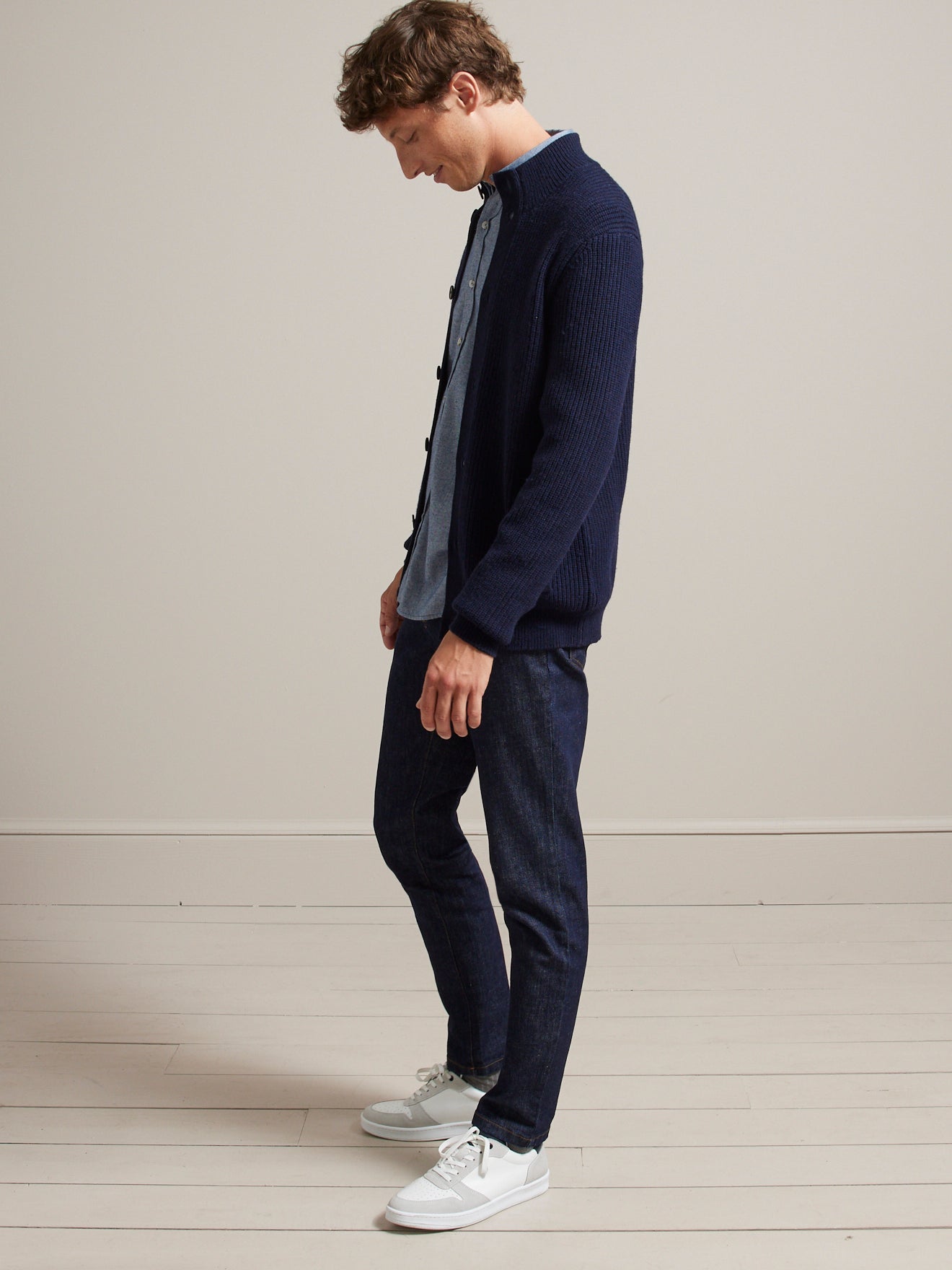 Cardigan col montant maille côtelée homme