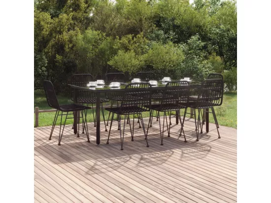 Ensemble à manger de jardin 9 pcs Noir Résine tressée