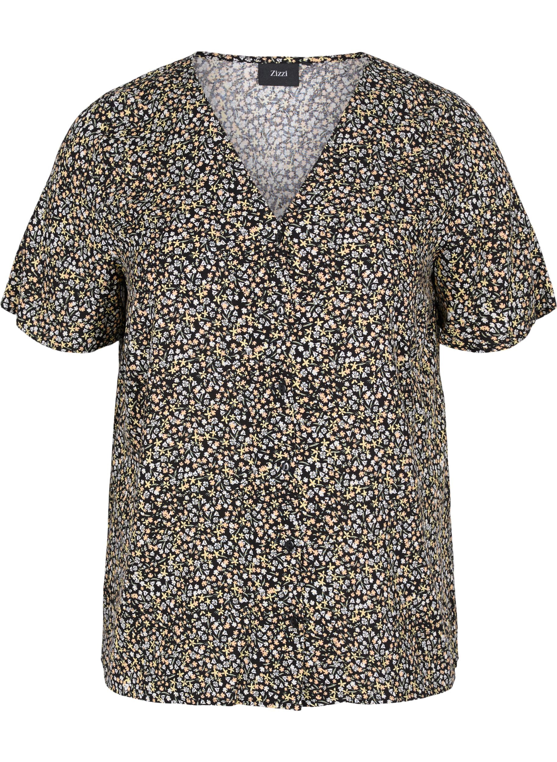 Printet natbluse i viskose