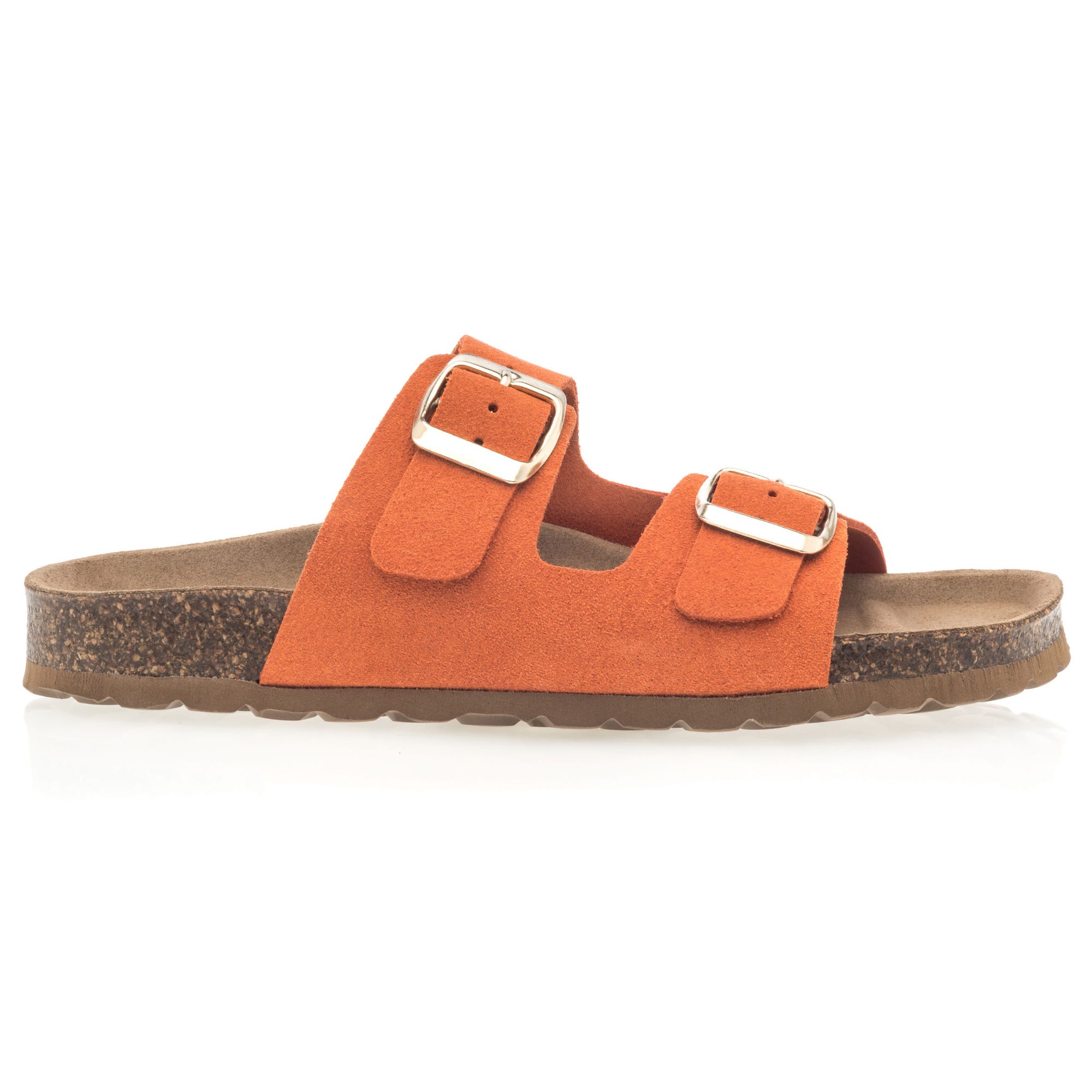 Mules semelle liège Femme en cuir orange