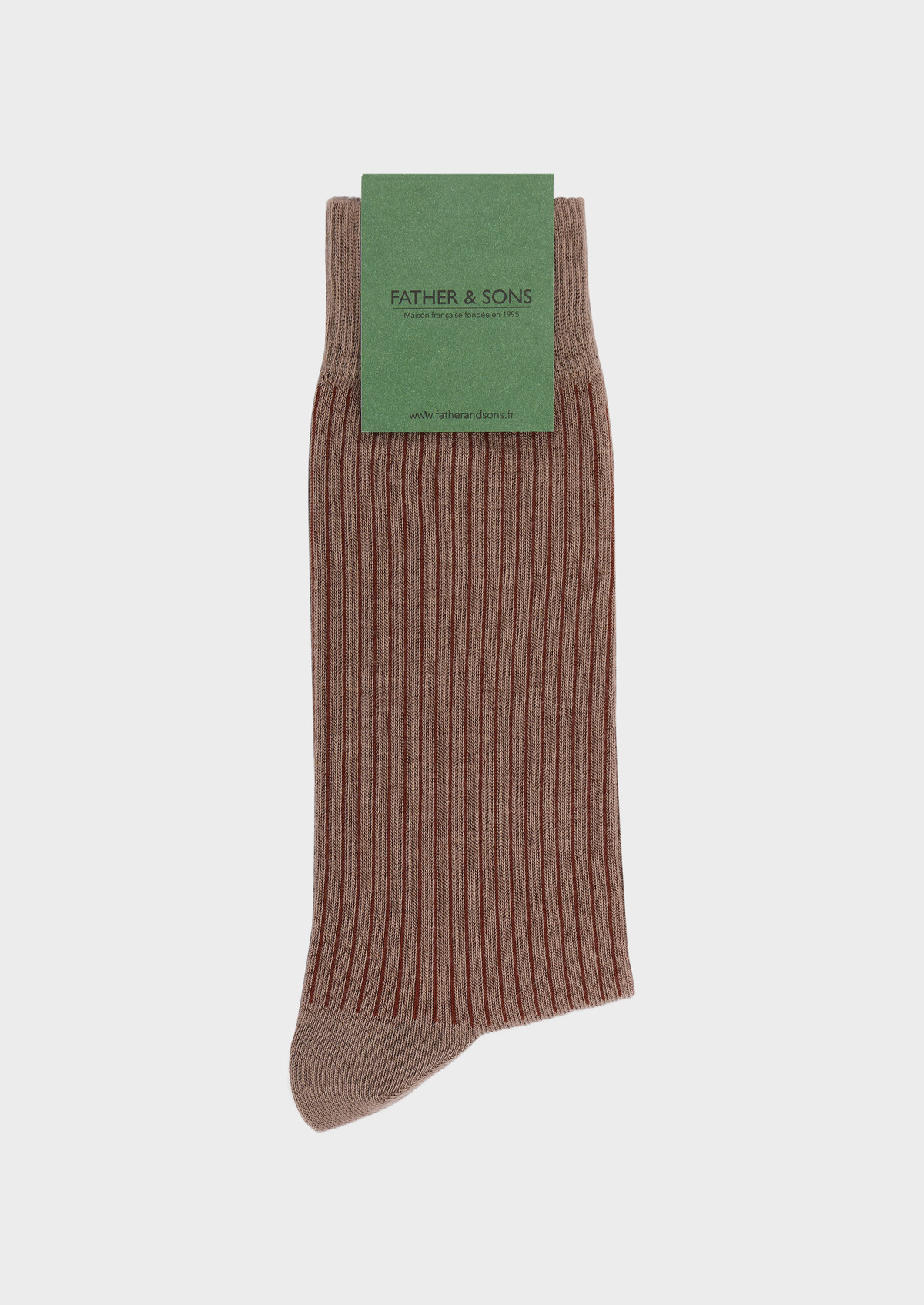 Chaussettes en coton bio mélangé taupe à rayures terracotta