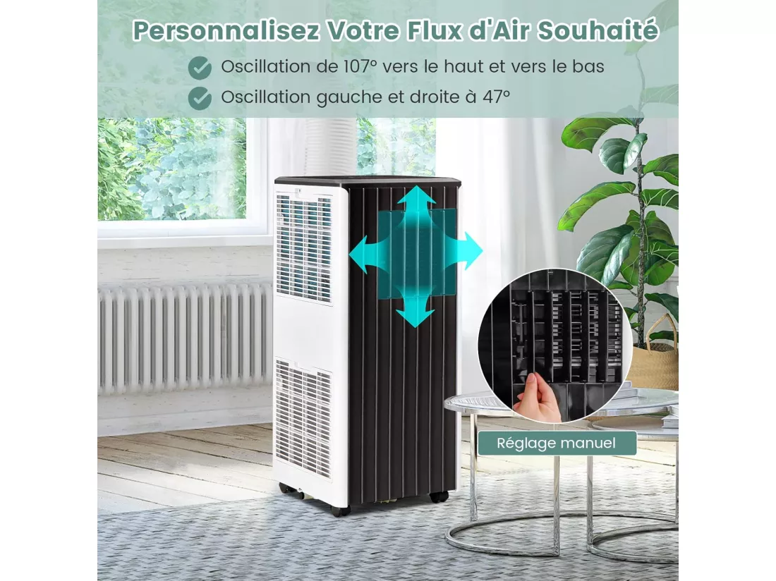 Climatiseur Mobile Silencieux 9000BTU 4 en 1 [Classe énergétique A] Contrôle APP avec Refroidisseur Ventilateur Déshumidificateur Mode Veille Minuterie 24H