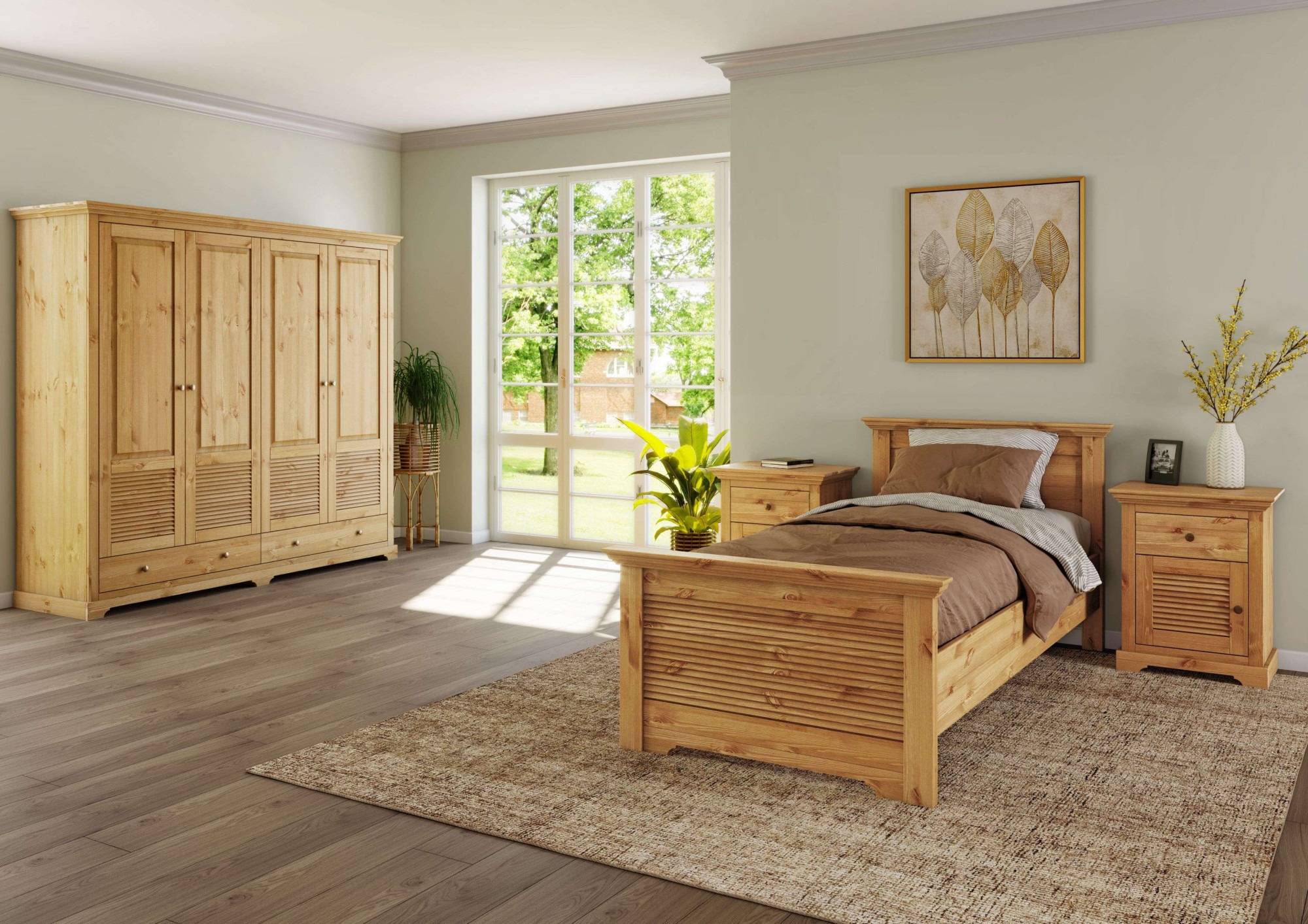 Home affaire Bett »Rauna, Landhausstil, edles Design mit Lamellen und Kassetten, 2 Farben« Breite/Belastbarkeit 180cm=220 KG, 90cm=120KG,  FSC® zertifiziertes Kieferholz, massive Qualität mit Lattenrost