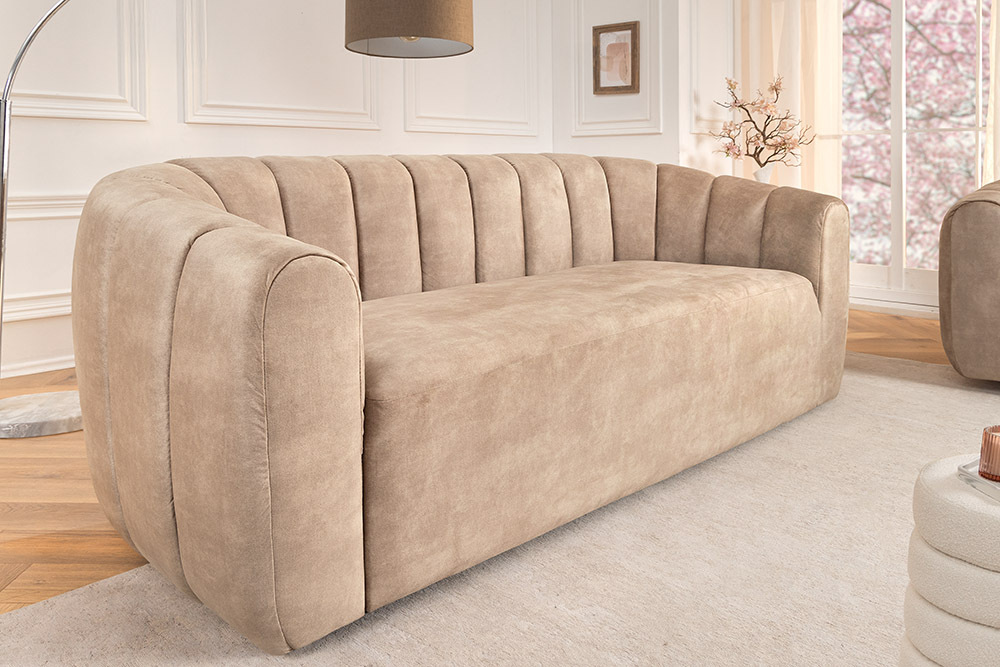 3-Sitzer Sofa BABYLON 200cm champagner beige Samt mit Ziersteppung