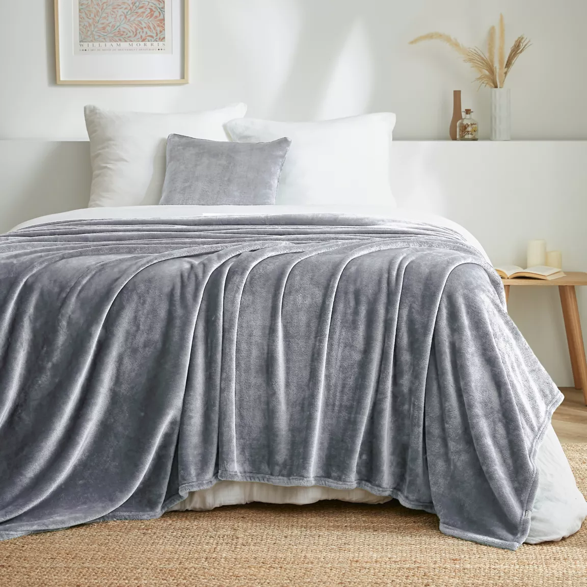 Plaid doux flanelle (180 x 230 cm) Didou Gris clair