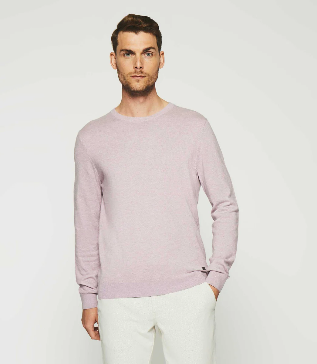 Pull col rond en coton cachemire violet parme DRISS