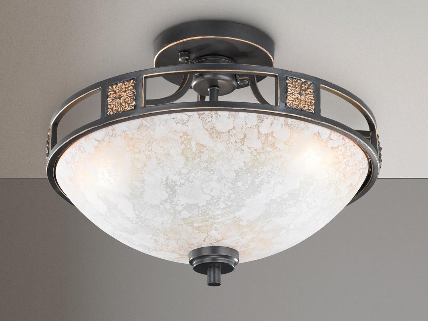 Trio Leuchten LED Deckenleuchte Quinta 608100324, Metall rostfarbig, Glas champagnerfarbig, exkl. 3x E27