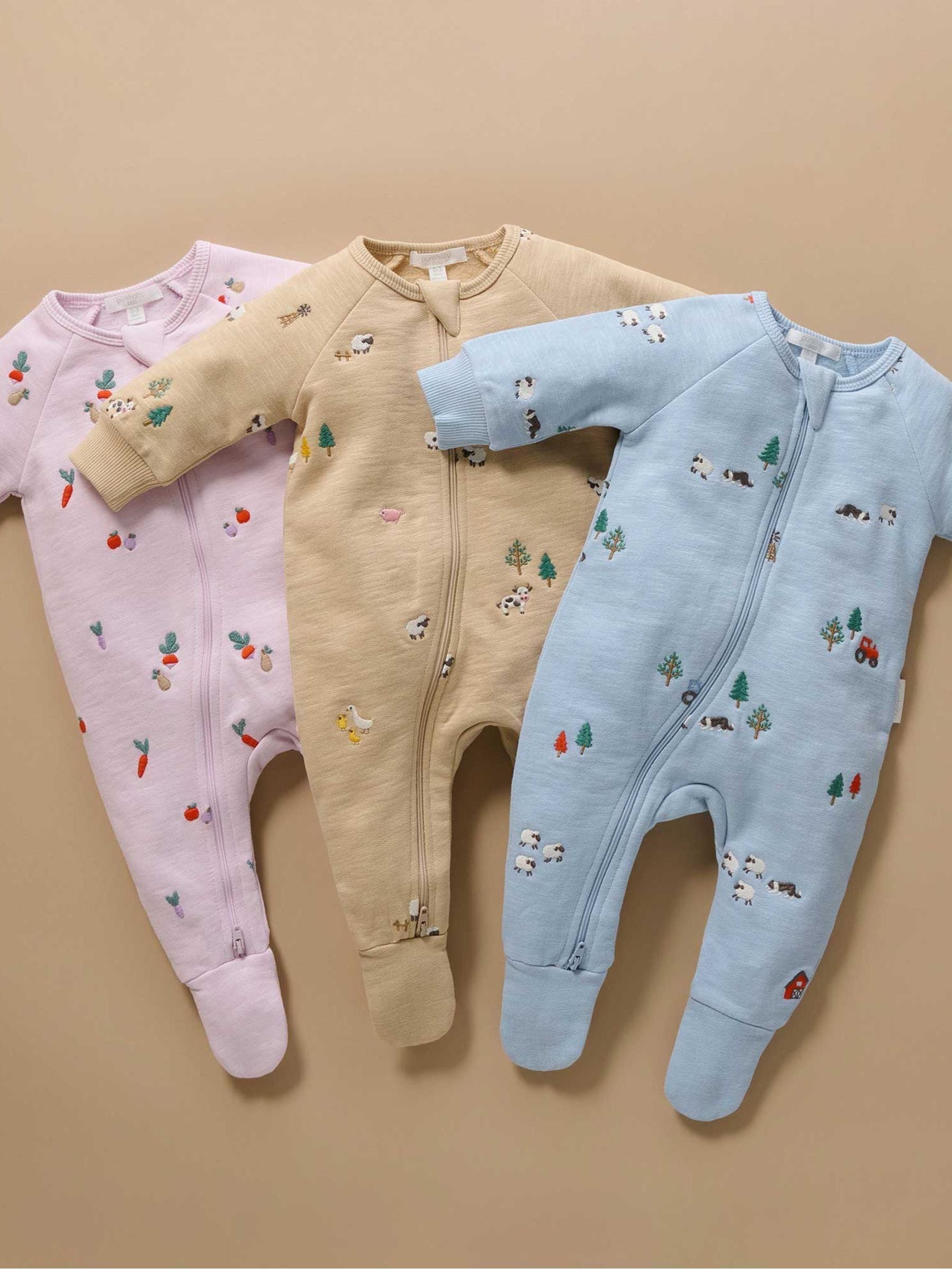 Roze - Purebaby Embroidered Fleece Sleepsuit