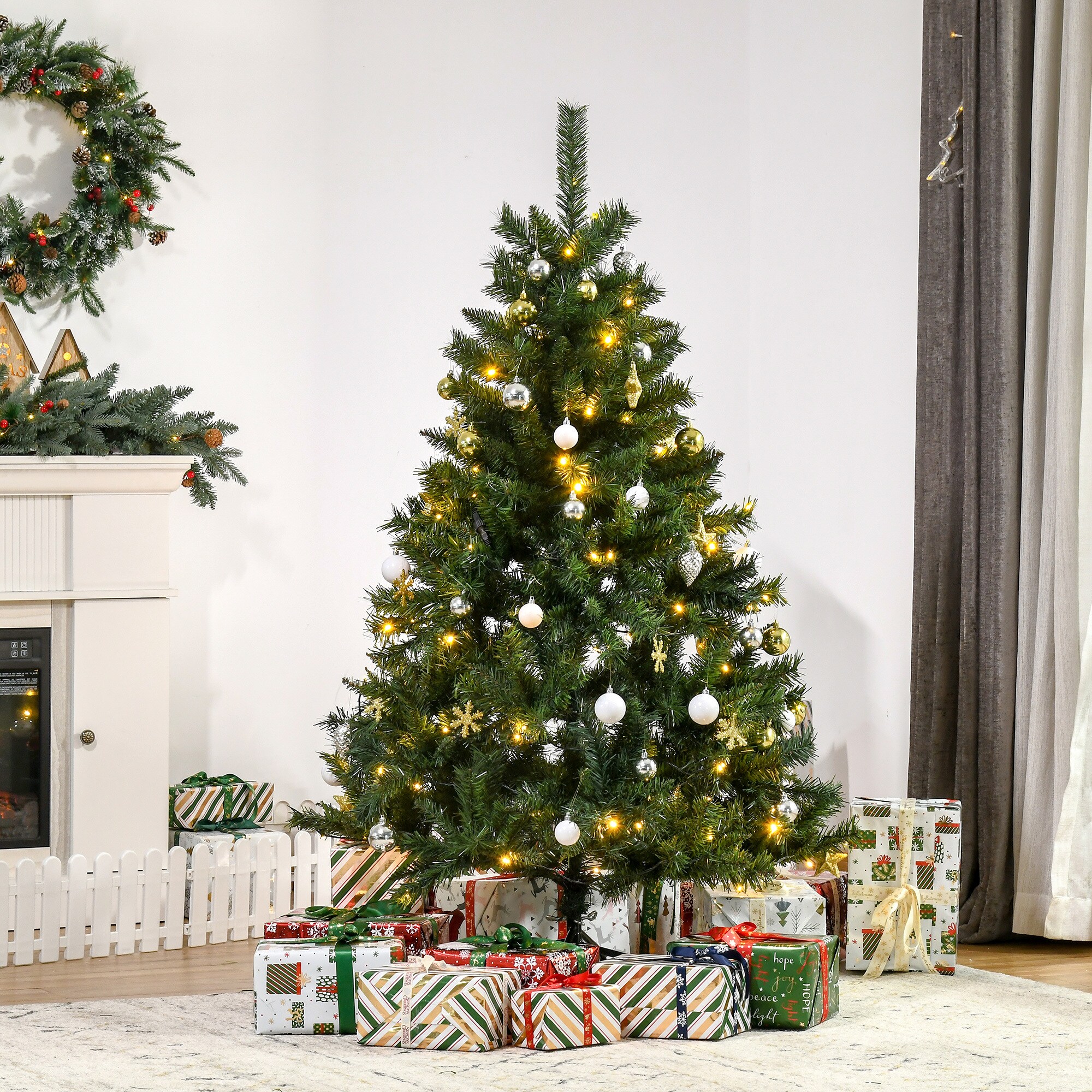 HOMCOM Künstlicher Weihnachtsbaum mit 120 LEDs grün 95 x 150 cm (ØxH)