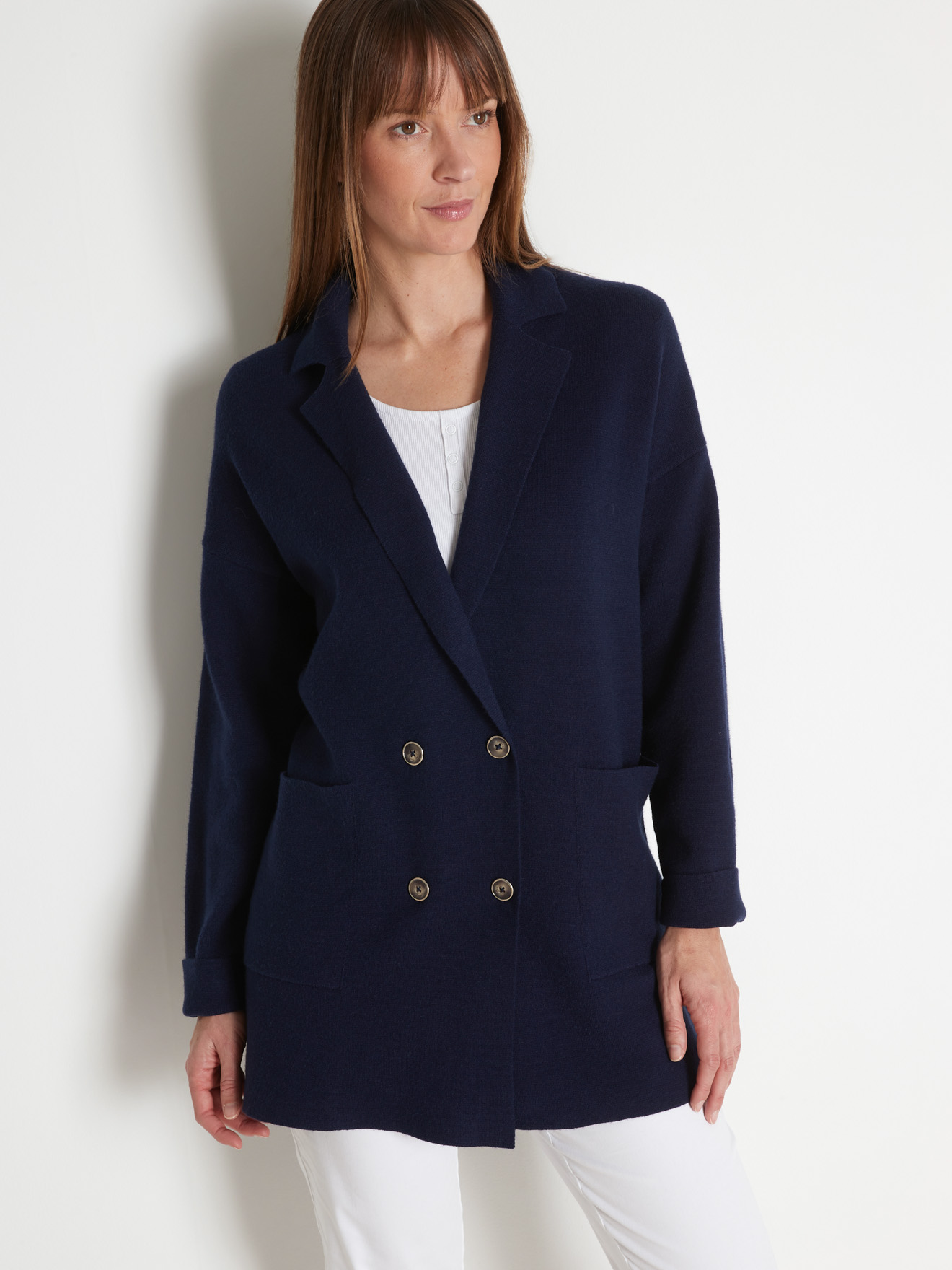 Veste longue croisée en maille milano