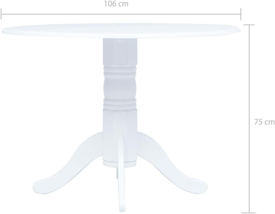 vidaXL Gummiholz Massiv Esstisch Holztisch Küchentisch Esszimmertisch Speisetisch Tisch Massivholztisch Esszimmer Küche Rund Weiß 106x75cm MDF-Platte
