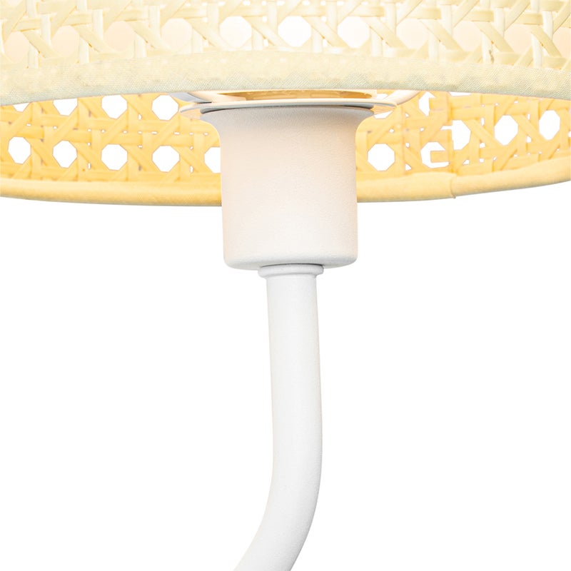 Oosterse wandlamp, wit met rotan, 20 cm - Magna Rattan