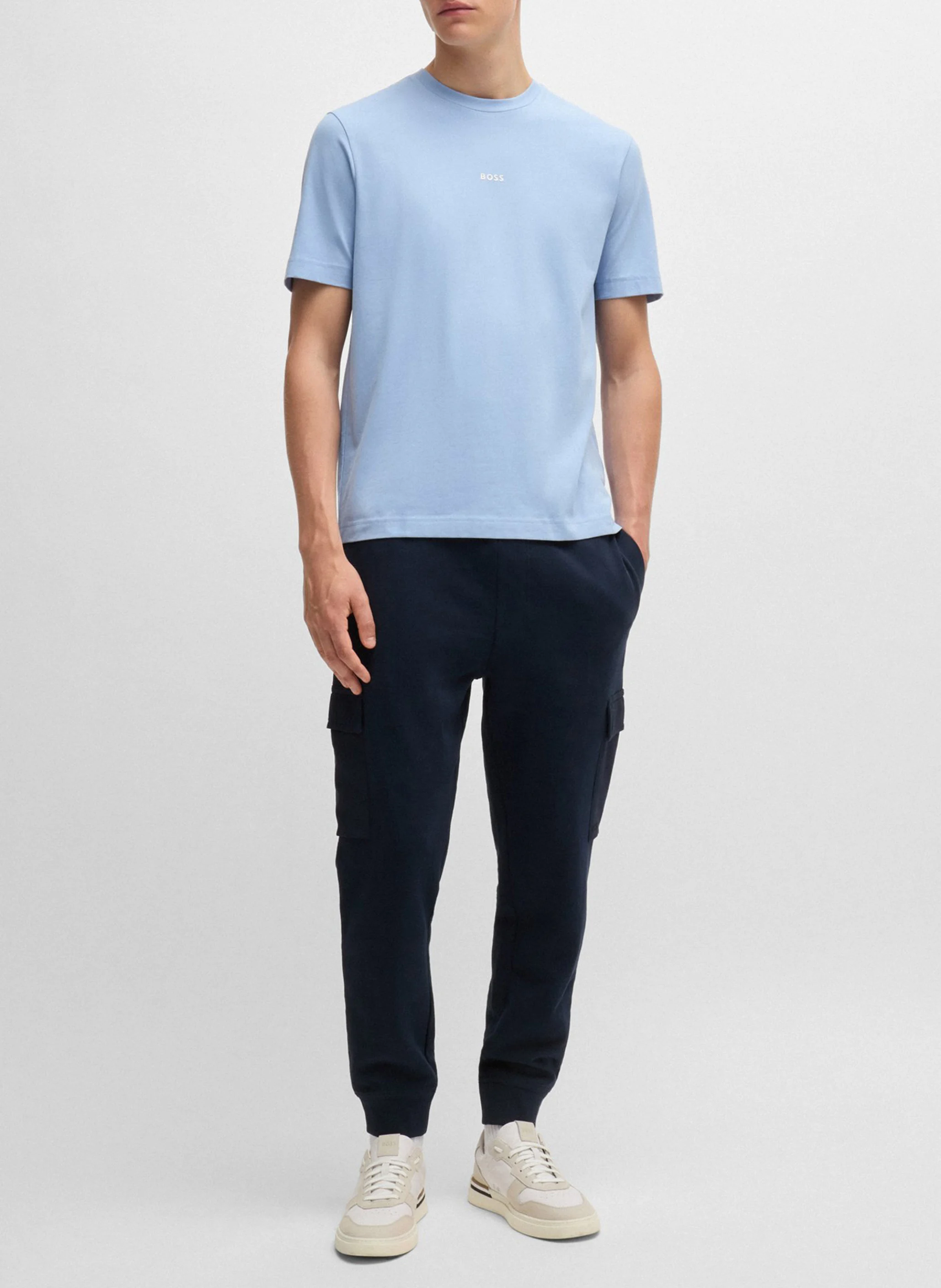 Tee-shirt col rond en coton mélangé| Bleu