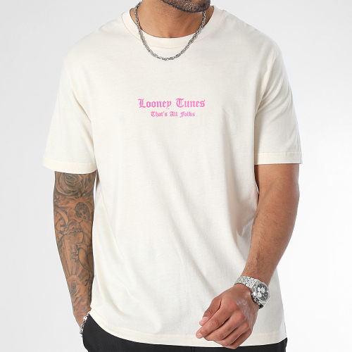 Tee Shirt Oversize Large Angry Bugs Bunny Beige Rose Fluo