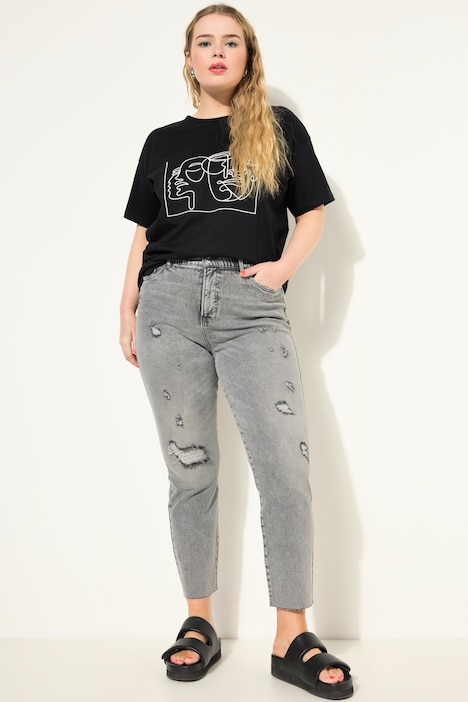 Mom-Jeans, HighWaist, destroyed, 5-Pocket