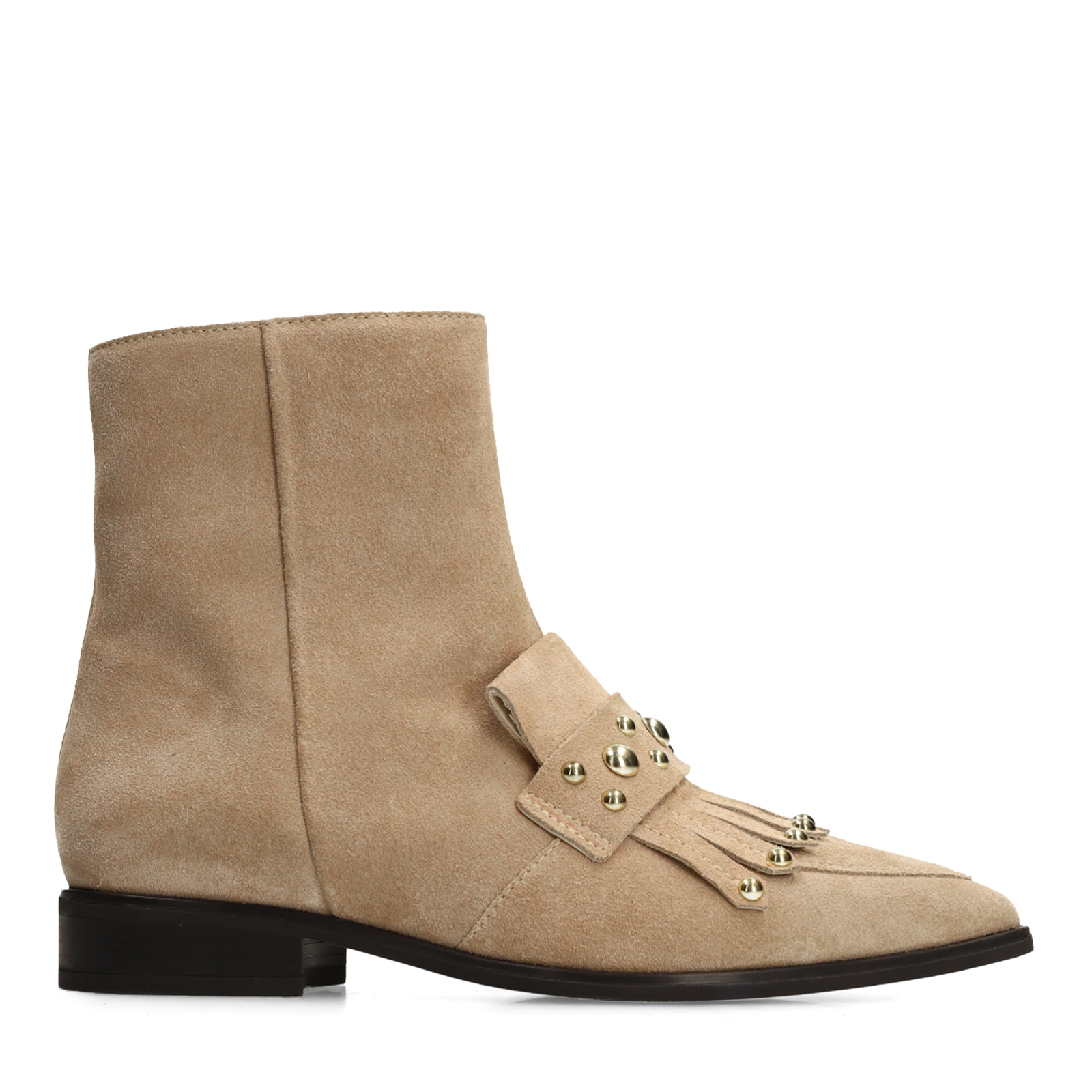 Taupe suède enkellaarsjes met studs