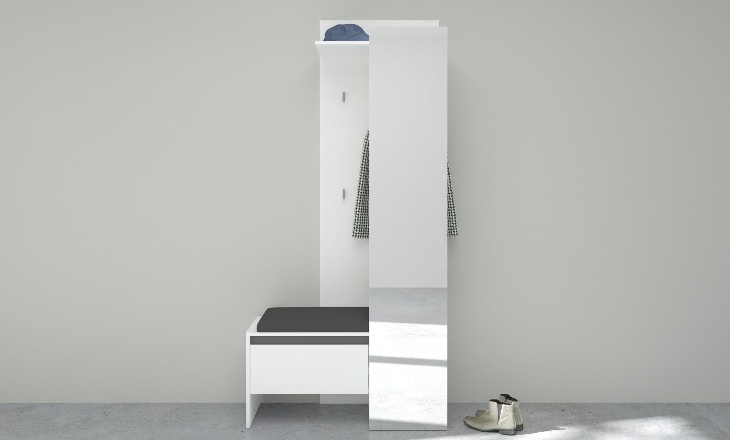 Kompaktgarderobe Torino 90 x 189 cm weiß/grau