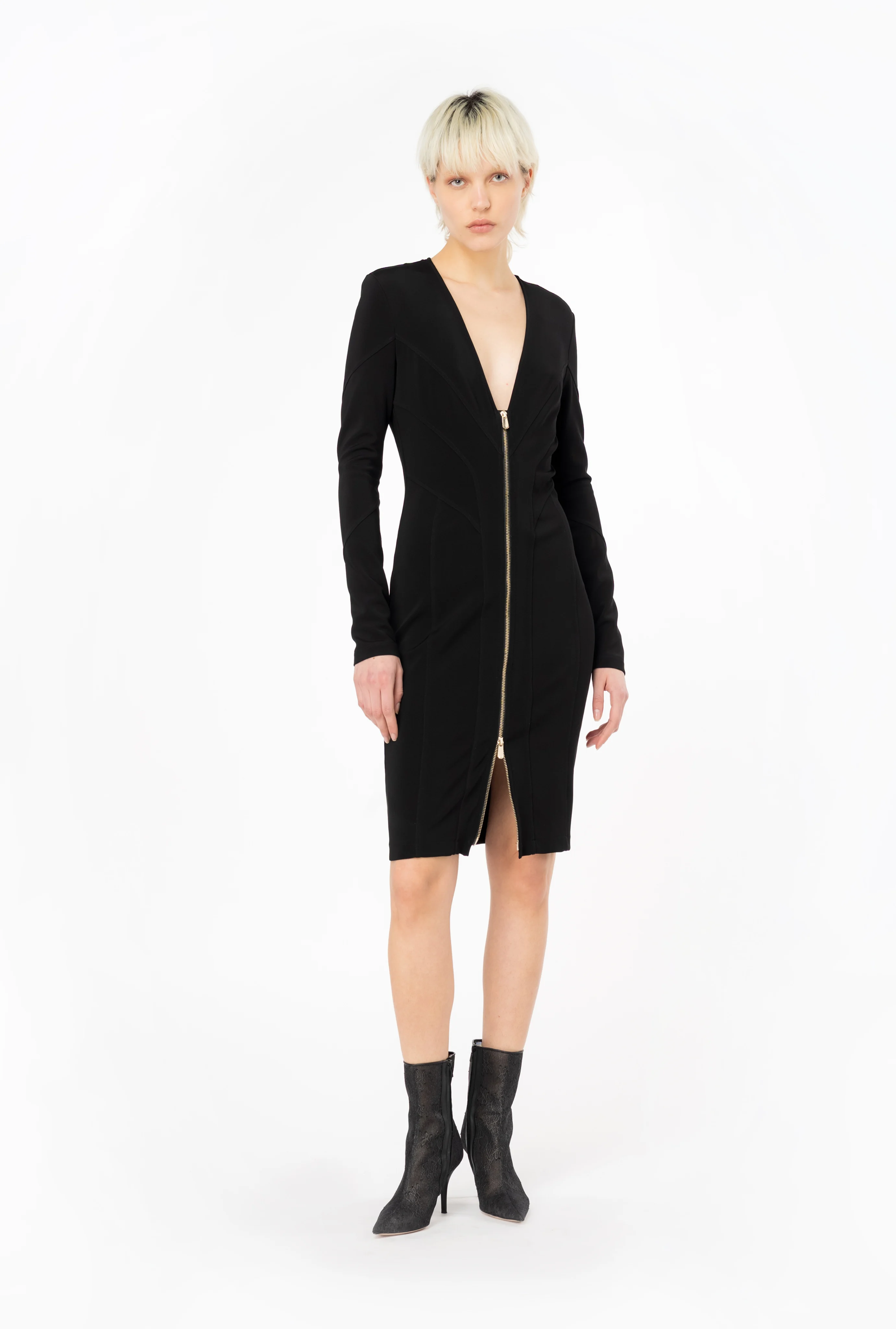 Robe mi-longue surpiquée | Noir