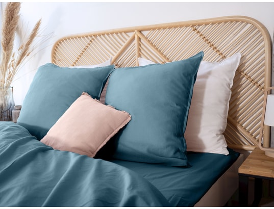 COTE DECO - Ensemble couette + 2 oreillers Parure de lit - coton et lin - 220 x 240 cm - marine